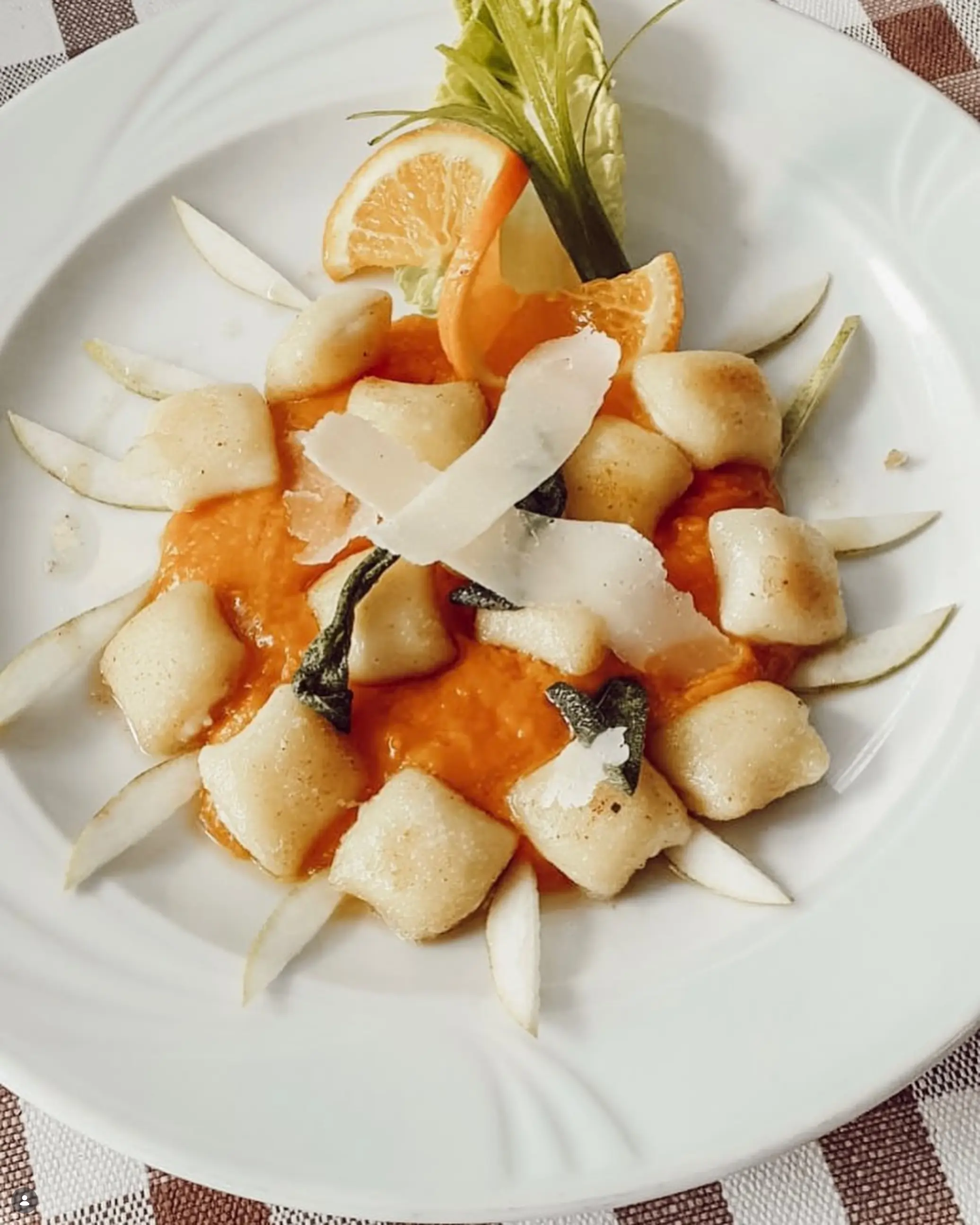 Gnocconi-gefüllt-mit-Käse-auf-Kürbisbett